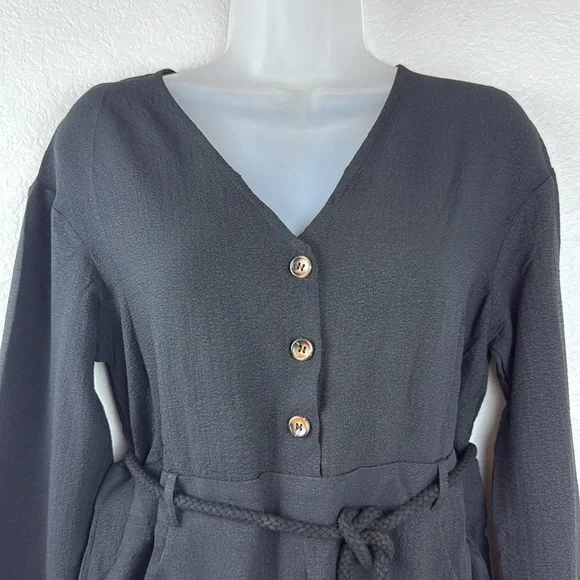 Area Stars Long Sleeve Button Front Belted Jumpsuit Bella Black Size X-Small NWT - Picture 6 of 10